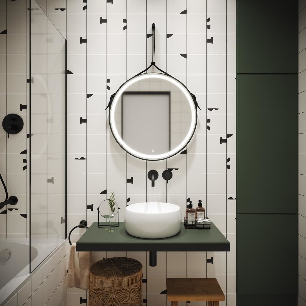 Интерьер ванной с овальным зеркалом