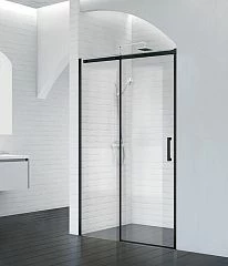 Душевая дверь в нишу BelBagno ACQUA-BF-1-120-C-NERO 120*210 L/R профиль черный с поддоном 120*80*15 L