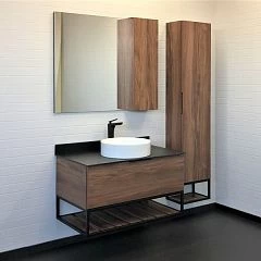Комплект мебели Comforty Порто 90 дуб темно-коричневый с черной столешницей (раковина Comforty 9110)