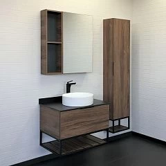 Комплект мебели Comforty Порто 75 дуб темно-коричневый с черной столешницей (раковина Comforty 9110)