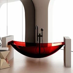 Прозрачная ванна ABBER Kristall AT9704Rubin 180х80 подвесная красная