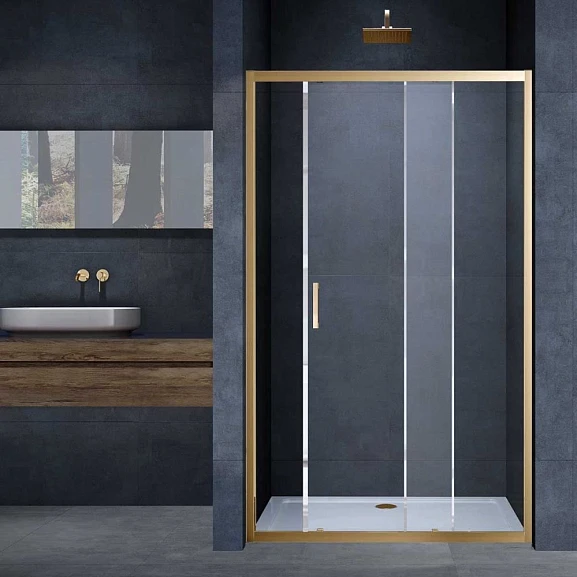 Душевая дверь в нишу Vincea Alpha 150*190 L/R профиль брашированное золото без поддона