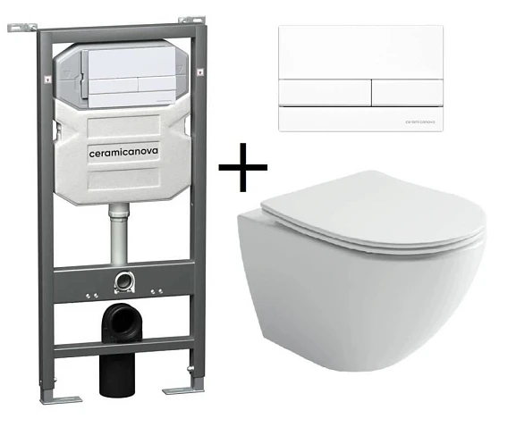 Комплект инсталляции Ceramicanova Envision, унитаз Metropol торнадо, клавиша смыва Flat белая