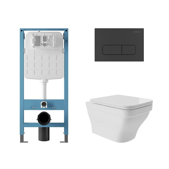 Комплект инсталляции Aqueduto Tecnica Novo с безободковым унитазом Esteta белый глянец, клавиша смыва Forma черная матовая