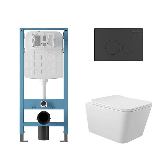 Комплект инсталляции Aqueduto Tecnica Novo с безободковым унитазом Macio белый глянец, клавиша смыва Circulo Novo черная матовая