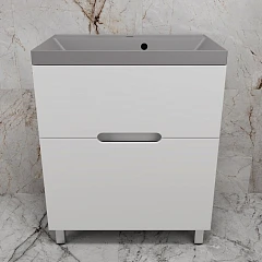 Тумба с раковиной Style Line Матис 70 напольная белая матовая (раковина Asti 70*45 серый шелк)