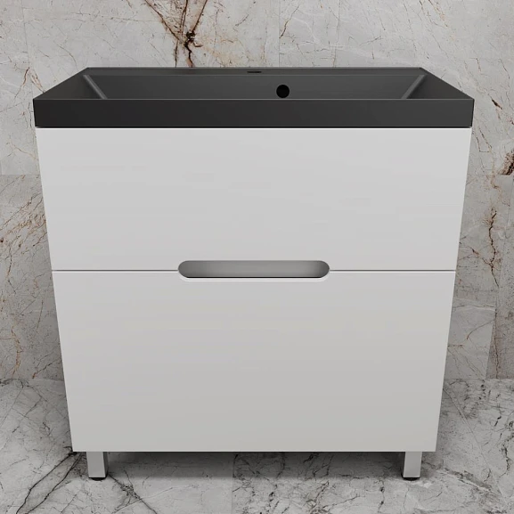 Тумба с раковиной Style Line Матис 80 напольная белая матовая (раковина Asti 80*45 антрацит)