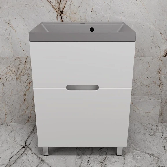 Тумба с раковиной Style Line Матис 60 напольная белая матовая (раковина Asti 60*45 серый шелк)