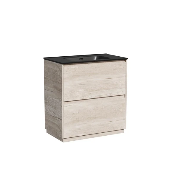 Тумба с раковиной Sancos Libra 80 напольная дуб галифакс натуральный (раковина Element CN7005MB черная матовая)
