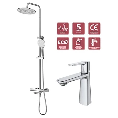 Комплект смесителей Cezares Lux LUX-CVD/LS-01 (душевая стойка с изливом и смеситель для раковины) Комплект смесителей Cezares Lux LUX-CVD/LS-01 (душевая стойка с изливом и смеситель для раковины)