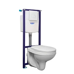 Комплект инсталляции Santeri Альфа (унитаз с крышкой-сиденьем + система инсталляции с белой клавишей смыва)