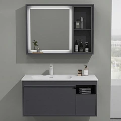 Комплект мебели Black & White Universe U910.1000 с подсветкой серый матовый