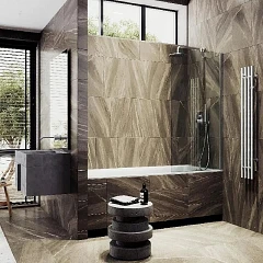 Душевая шторка на ванну MaybahGlass MGV-64-5ш 80*140 профиль матовый хром стекло прозрачное