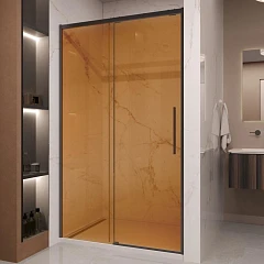 Душевая дверь в нишу Vincea Stella 120*200 стекло янтарь профиль черный матовый без поддона