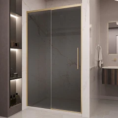 Душевая дверь в нишу Vincea Stella 120*200 стекло тонированное профиль брашированное золото без поддона