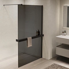 Душевая перегородка Vincea Walk-In 100*200 с полкой стекло тонированное профиль черный матовый без поддона