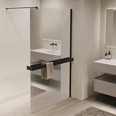 Душевая перегородка Vincea Walk-In 100*200 с полкой стекло зеркальное профиль черный матовый без поддона