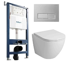 Комплект инсталляции BelBagno BB-101-M с унитазомGR-4455SQ с кнопкой BB-15R-IN