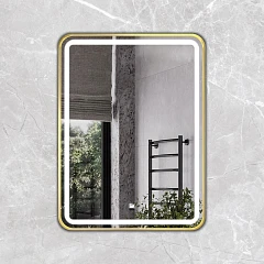 Зеркало Comforty Ситара 60 в алюм. раме, с LED-подсветкой, сенсор, антизапотевание. золото