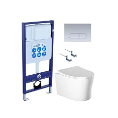 Aquatek Комплект инсталляции НИКА-014 4в1 INS-0000012+ KKI-0000002+ KDI-0000014+ AQ2009-00 с тонким сиденьем микролифт хром