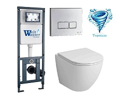 Комплект инсталляции WeltWasser с унитазом Grossman Tornado 410 клавиша хром глянец