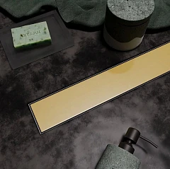 Душевой лоток Stesso Veconi боковой выпуск брашированное золото