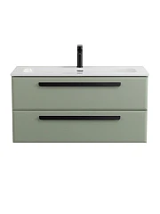 Тумба с раковиной Cezares Эко-Кер-Н/Eco-Cer-N 100 светло-зеленая матовая (раковина CZR-8073-100, ручки черные)