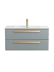Тумба с раковиной Cezares Эко-Кер-Н/Eco-Cer-N 100 серо-голубая матовая (раковина CZR-8095-100, ручки сатиновое золото)