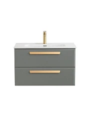 Тумба с раковиной Cezares Эко-Кер-Н/Eco-Cer-N 80 серо-зеленая матовая (раковина CZR-8095-80, ручки сатиновое золото)