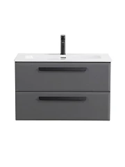 Тумба с раковиной Cezares Эко-Кер-Н/Eco-Cer-N 80 темно-серая матовая (раковина CZR-8073-80, ручки черные)