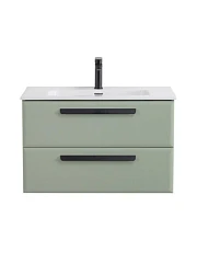 Тумба с раковиной Cezares Эко-Кер-Н/Eco-Cer-N 80 светло-зеленая матовая (раковина CZR-8095-80, ручки черные)