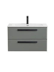 Тумба с раковиной Cezares Эко-Кер-Н/Eco-Cer-N 80 серо-зеленая матовая (раковина CZR-8073-80, ручки черные)