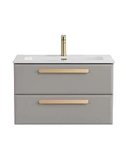 Тумба с раковиной Cezares Эко-Кер-Н/Eco-Cer-N 80 серо-бежевая матовая (раковина CZR-8073-80, ручки сатиновое золото)