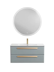 Комплект мебели Cezares Эко-Кер-Н/Eco-Cer-N 100 серо-голубой матовый (раковина CZR-8095-100, ручки сатиновое золото)