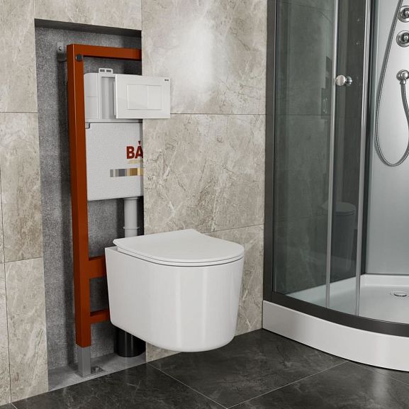 Комплект инсталляции Bauedge Pro клавиша смыва Stil белая глянцевая унитаз Hotel Pro с крышкой-сиденьем микролифт Slim