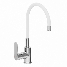 Смеситель Avrora Kitchen AV9002W для кухни с гибким изливом хром/белый Смеситель Avrora Kitchen AV9002W для кухни с гибким изливом хром/белый