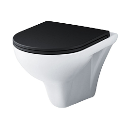 Подвесной унитаз AM.PM Gem FlashClean 36,5*50 безободковый с черной крышкой-сиденьем микролифт Slim Подвесной унитаз AM.PM Gem FlashClean 36,5*50 безободковый с черной крышкой-сиденьем микролифт Slim