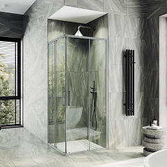 Душевой уголок MaybahGlass 100*100*195 профиль матовый хром стекло прозрачное без поддона