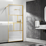 Душевая перегородка Vincea Walk-In 90*200 стекло прозрачное/рифленое профиль брашированное золото без поддона Душевая перегородка Vincea Walk-In 90*200 стекло прозрачное/рифленое профиль брашированное золото без поддона