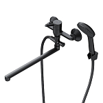 Смеситель AM.PM X-Joy S F85B90122 для ванны и душа черный с длинным изливом и душевым набором Смеситель AM.PM X-Joy S F85B90122 для ванны и душа черный с длинным изливом и душевым набором