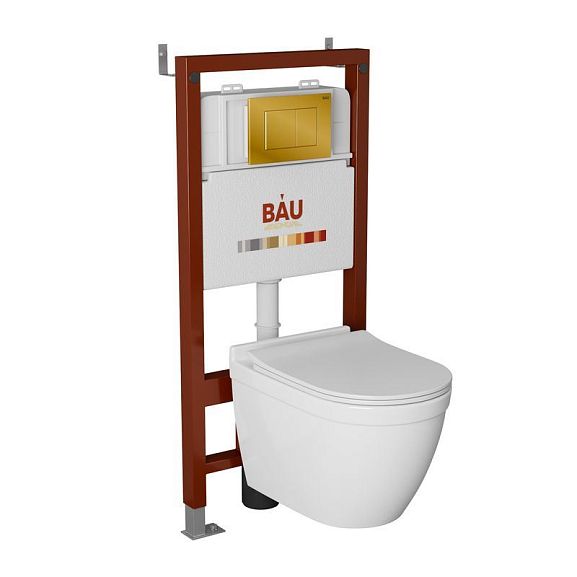 Комплект инсталляции Bauedge Pro клавиша смыва Stil золото унитаз Mif Pro с крышкой-сиденьем микролифт Slim